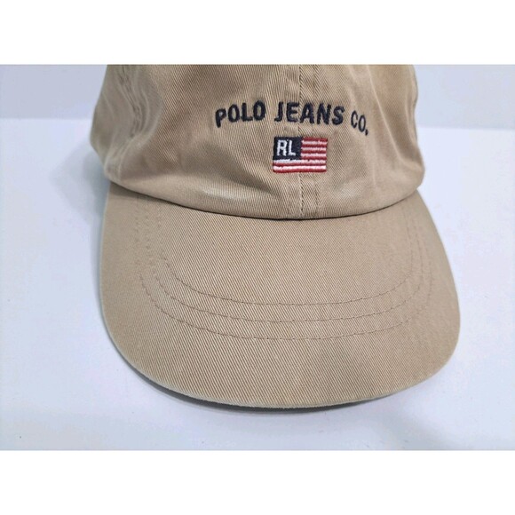 Vintage Youth Ralph Lauren Polo Jeans Co Hat Cap Khaki Adjustable Size 4-7 Flag - Picture 2 of 8